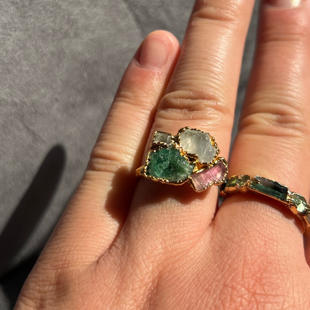 Gold custom raw gemstone ring